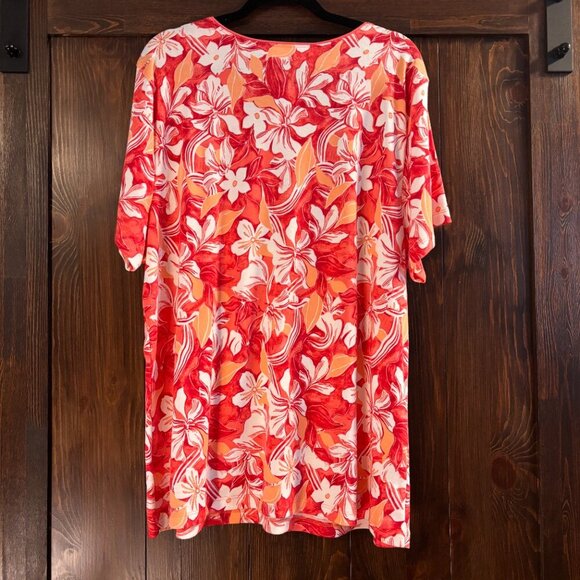 Karen Scott Plus Size 3X Pink & Orange Floral Scoop-Neck Short-Sleeve Top NWT - Picture 5 of 6